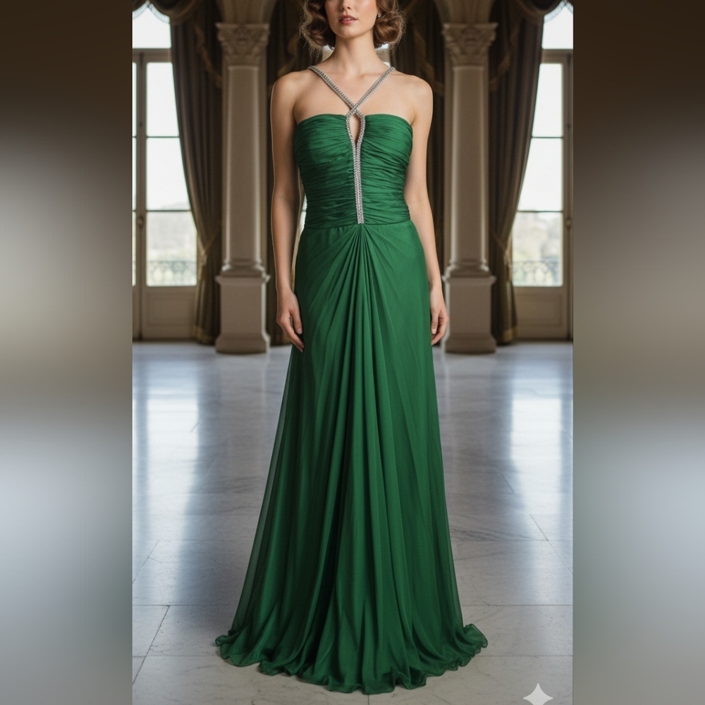 Vintage Lillie Rubin Emerald Green Silk Maxi Dress